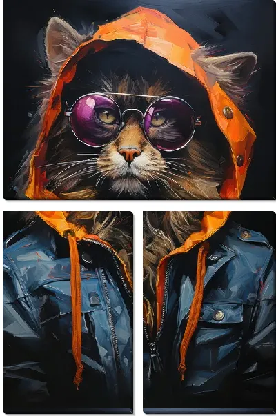 Модульная картина Кот в очках и одежде