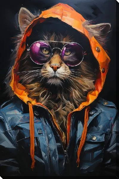 Постер Кот в очках и одежде