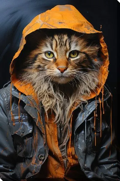 Картина маслом Кот в куртке