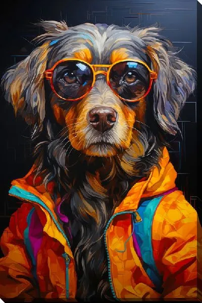 Картина маслом Пёсик в очках и одежде №2