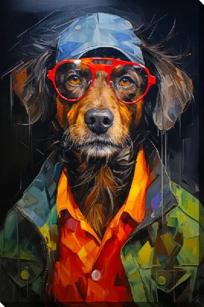 Картина маслом Пёсик в очках и одежде №3