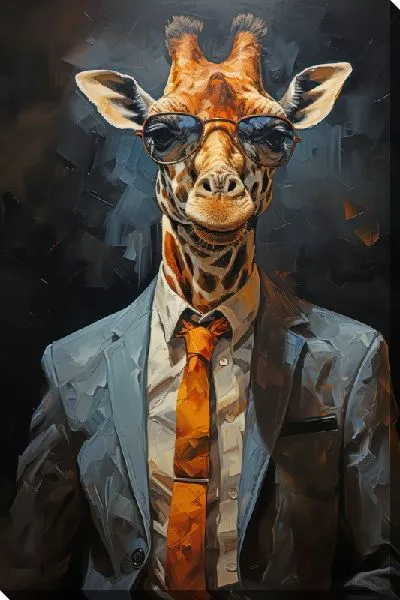 Картина маслом Жираф в очках и одежде