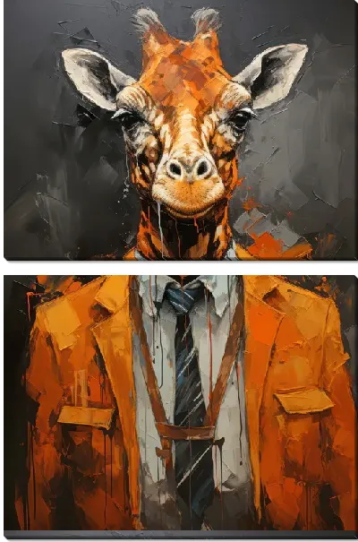 Модульная картина Жираф в пиджаке на сером фоне