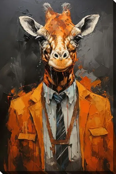 Постер Жираф в пиджаке на сером фоне