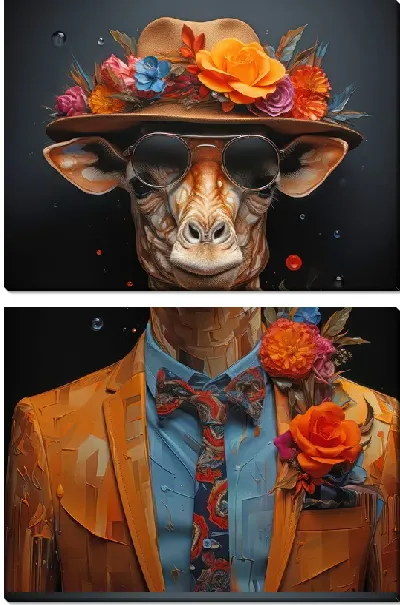 Модульная картина Жираф в шляпе с цветами