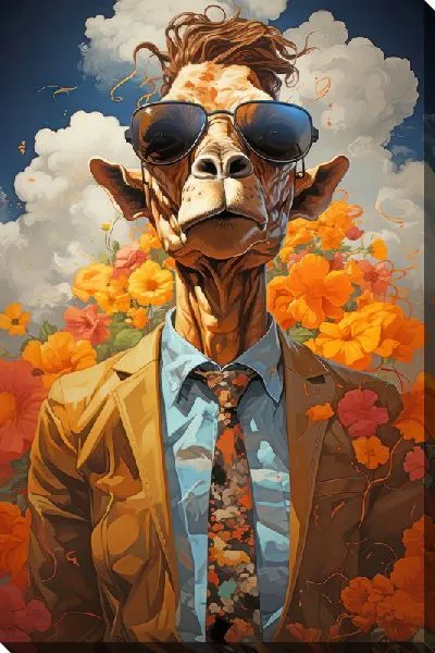 Картина маслом Жираф в очках смотрит в небо