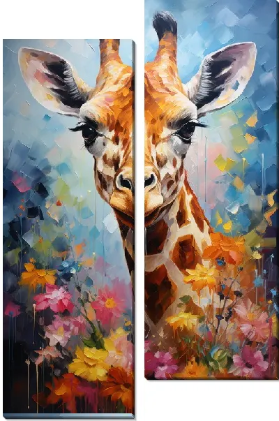 Модульная картина Жираф с цветами