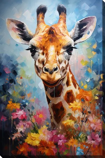 Картина маслом Жираф с цветами