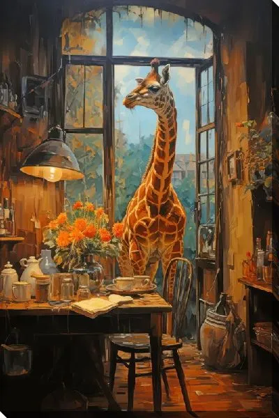 Картина маслом Жираф на кухне