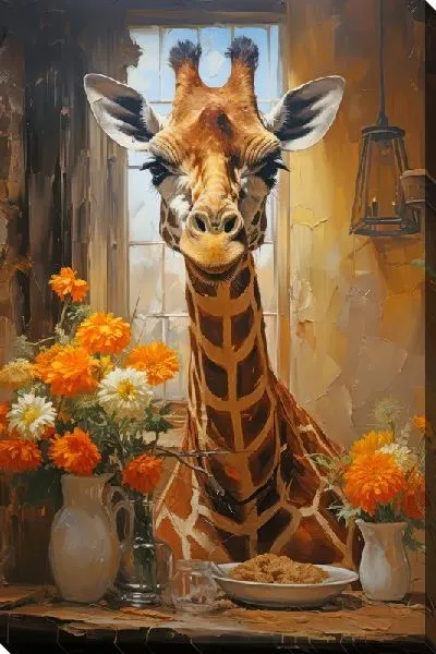 Картина маслом Жираф на кухне №2