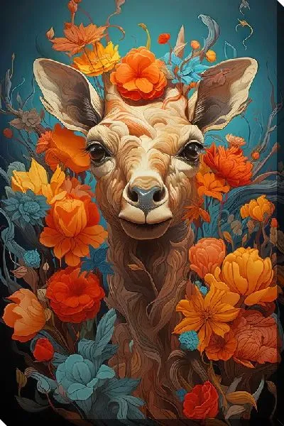 Картина маслом Олененок в стиле арт мастихин