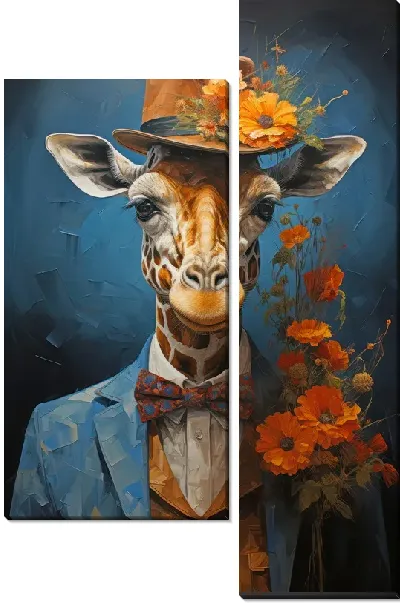 Модульная картина Яркий портрет жирафа в шляпе