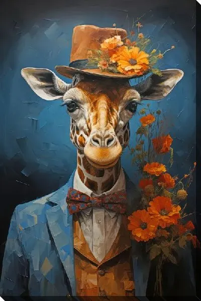 Постер Яркий портрет жирафа в шляпе