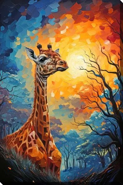 Картина маслом Жираф на фоне солнца