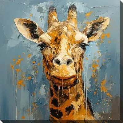 Картина маслом Жираф на голубом фоне