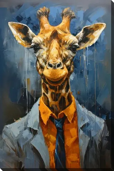 Картина маслом Жираф в синем пиджаке и желтой рубашке