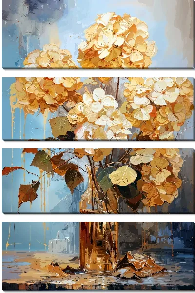Модульная картина Золотые гортензии №2