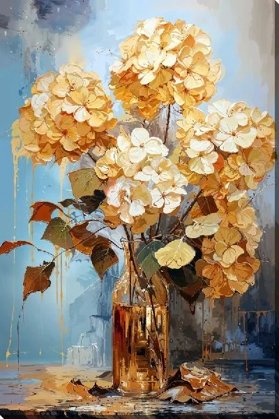 Картина маслом Золотые гортензии №2