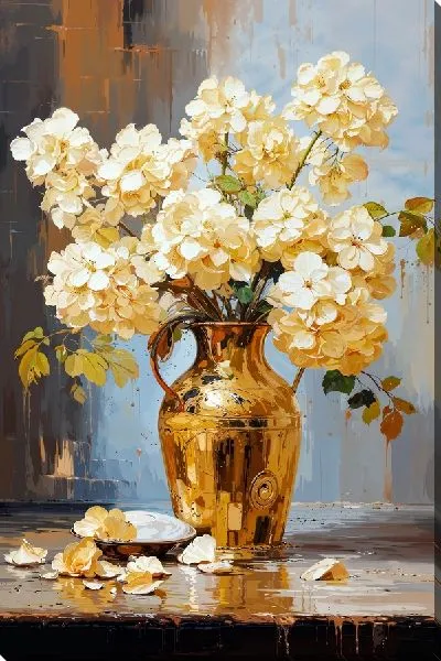 Картина маслом Золотые гортензии №4