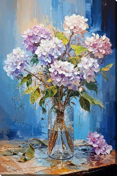 Картина маслом Гортензии в вазе №10