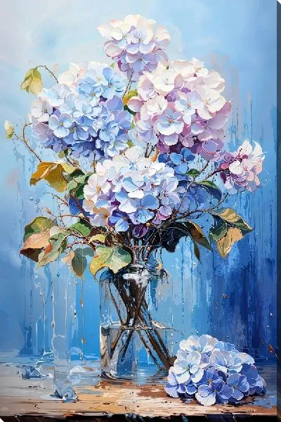 Картина маслом Гортензии в вазе №11