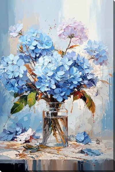 Картина маслом Гортензии в вазе №12