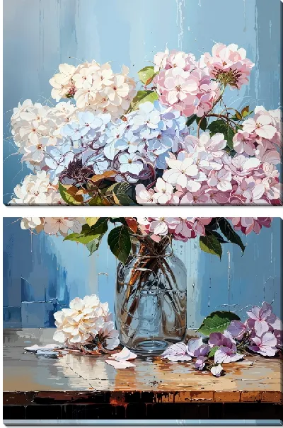 Модульная картина Гортензии в вазе №15