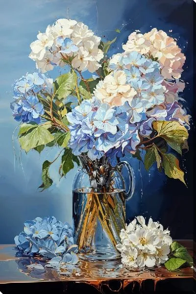 Картина маслом Гортензии в вазе №16