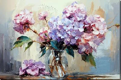 Картина маслом Гортензии в вазе №17