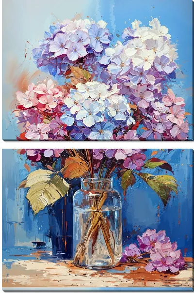 Модульная картина Гортензии в вазе №19