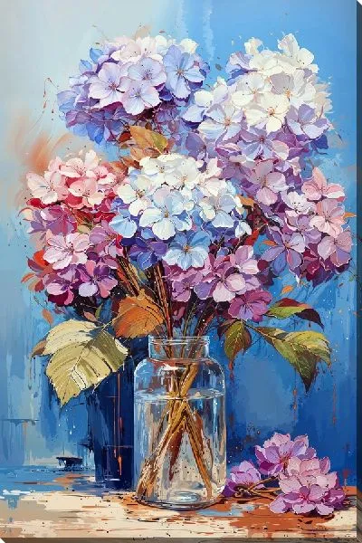 Картина маслом Гортензии в вазе №19