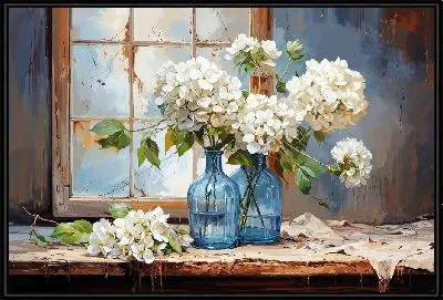 Картина Букеты гортензий на подоконнике