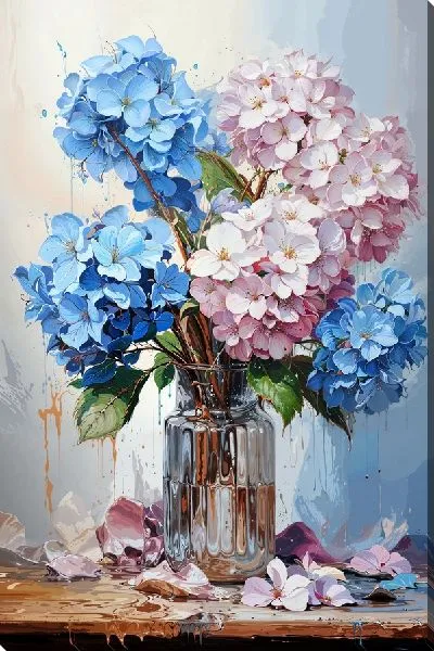 Картина маслом Гортензии в вазе №22