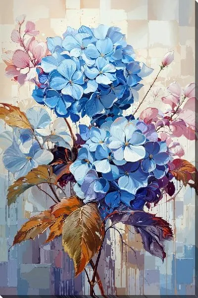 Картина маслом Гортензии в вазе №23