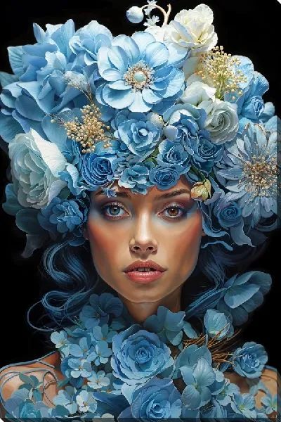 Картина маслом Девушка с гортензиями на голове №20