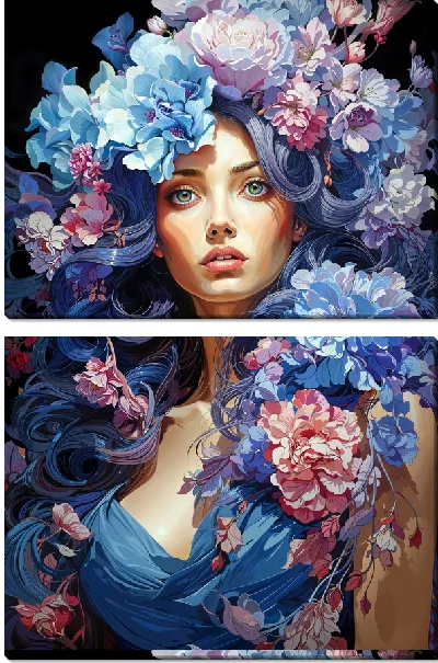 Модульная картина Девушка с гортензиями на голове №21