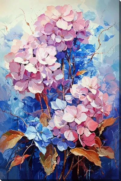 Картина маслом Веточки гортензий №4