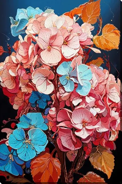 Картина маслом Веточки гортензий №10