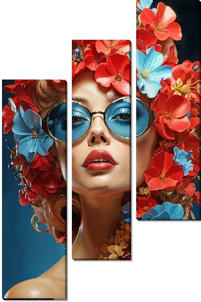 Модульная картина Девушка в очках и гортензиями на голове