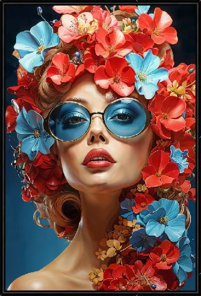 Картина Девушка в очках и гортензиями на голове