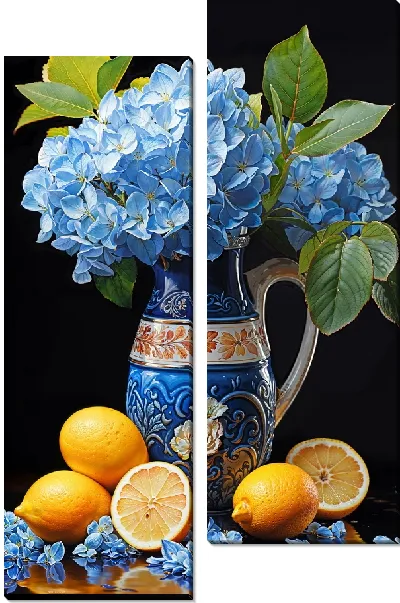 Модульная картина Гортензия в кувшине и лимонами