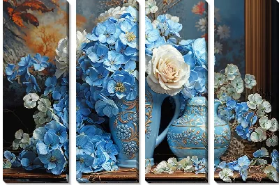 Модульная картина Объёмные гортензии в вазах