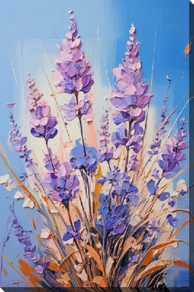 Картина маслом Лаванда на голубом фоне