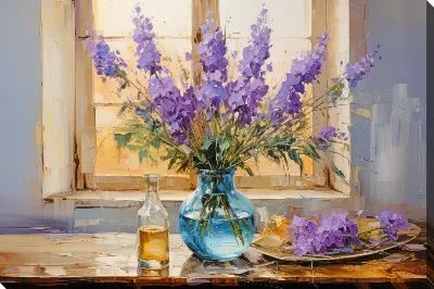 Картина маслом Натюрморт с лавандой у окна