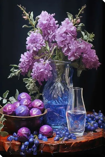 Картина маслом Натюрморт с лавандой и инжиром