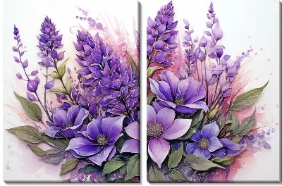Модульная картина Лаванда в стиле акварельной живописи №2