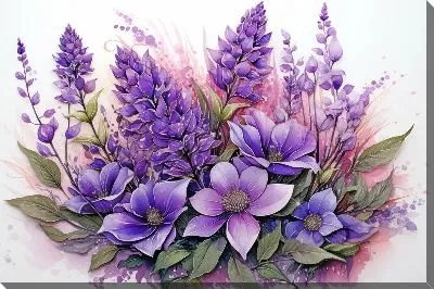 Картина маслом Лаванда в стиле акварельной живописи №2