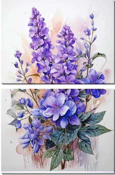 Модульная картина Лаванда в стиле акварельной живописи №3