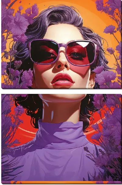 Модульная картина Девушка в очках и лавандовых оттенках