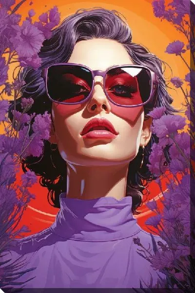 Картина маслом Девушка в очках и лавандовых оттенках